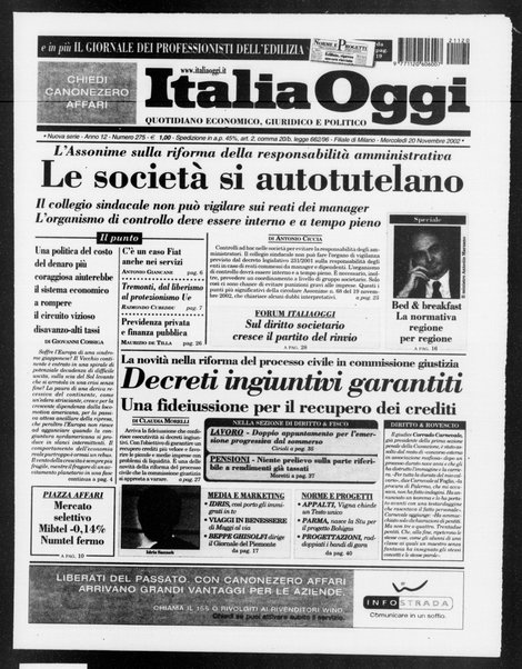 Italia oggi : quotidiano di economia finanza e politica